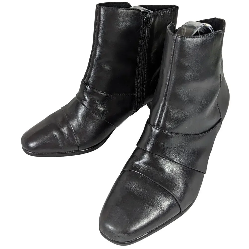 NWOT! EASY SPIRIT! BLACK GENUINE LEATHER LAYERED DETAIL ANKLE BOOTS! SZ 6.5M